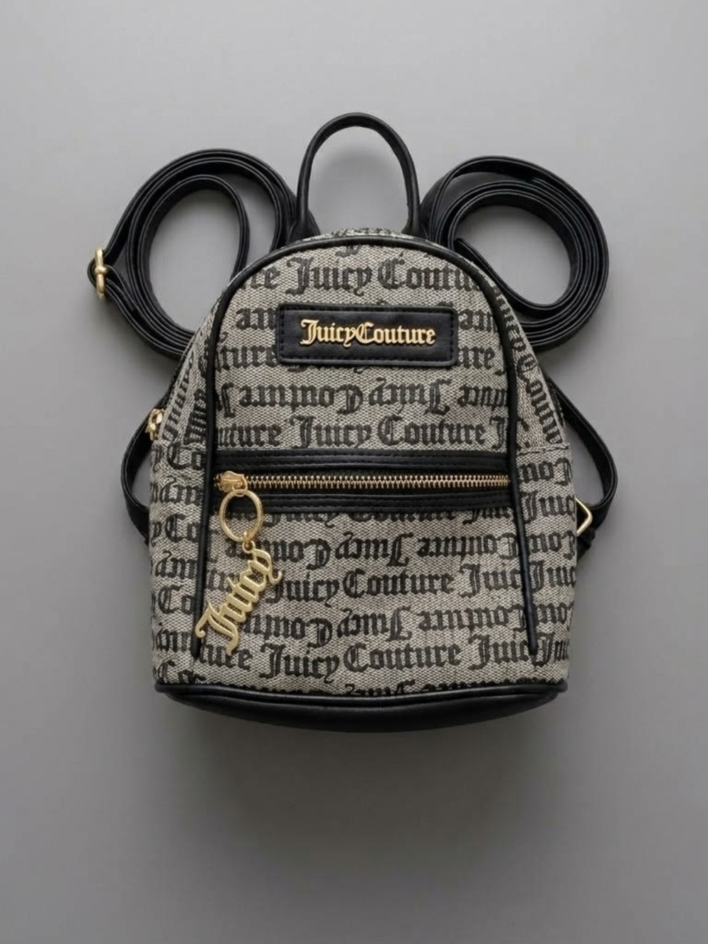 Juicy Couture Black & Gray Logo Mini Backpack with Gold Hardware
